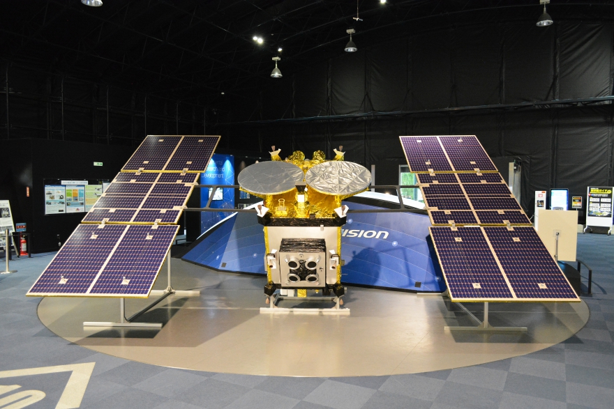 Asteroid Explorer Hayabusa2 displayed in the Space Dome. (JAXA)