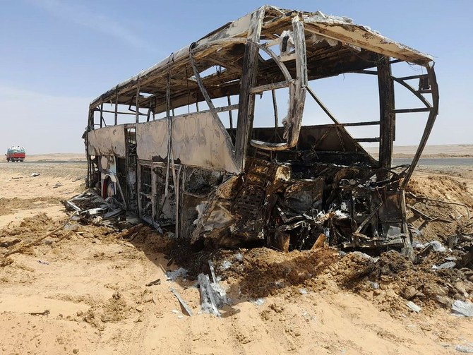 A picture shows a bus accident which occurred in early hours of Wednesday when the vehicle collided with a car as it was transporting tourists on a road between Aswan and the famed Abu Simbel temple. (AFP)