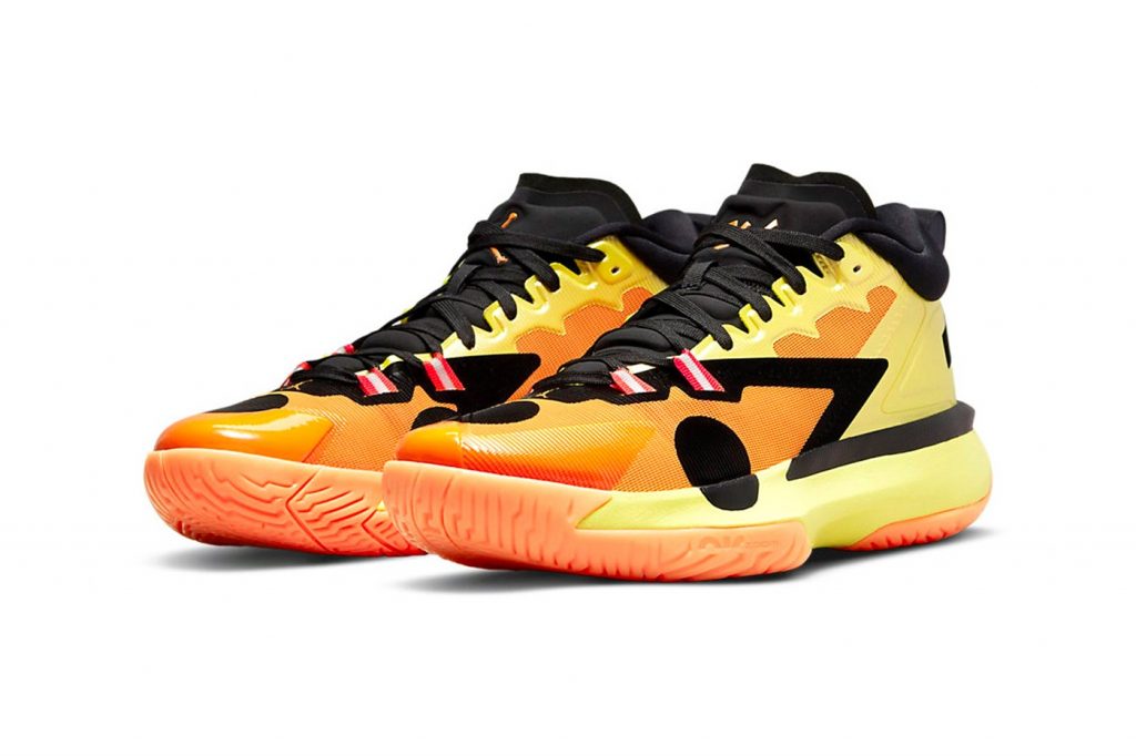 The orange and yellow colourway  of the Zion Williamson x Naruto collection. (Jordan)