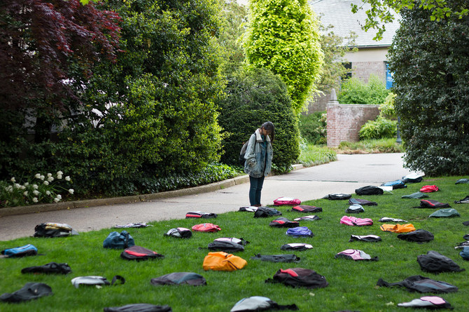 1,100 backpacks, representing the approximate number of U.S. undergraduates who commit suicide each year. (Activeminds.org)
