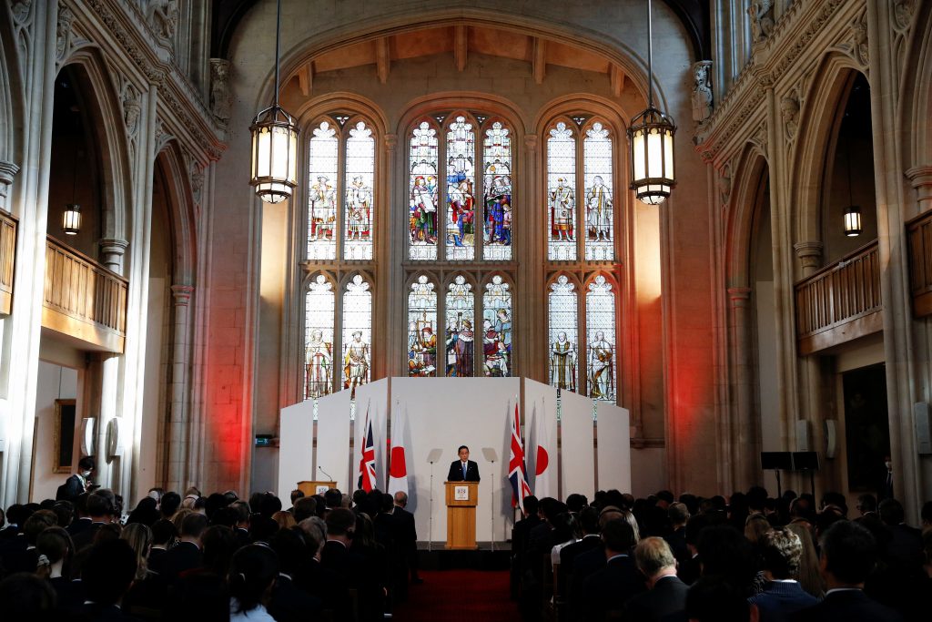Japanese Prime Minister Fumio Kishida delivers a speech at the Guildhall in London, Britain, May. 5, 2022. (File photo/Reuters)