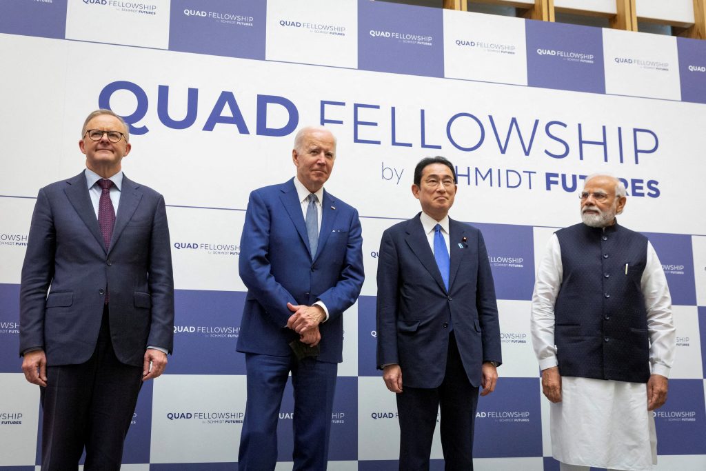 Australian Prime Minister Anthony Albanese, U.S. President Joe Biden, Japanese Prime Minister Fumio Kishida and Indian Prime Minister Narendra Modi attend the Japan-U.S.-Australia-India Fellowship Founding Celebration event, in Tokyo, Japan, May. 24, 2022. (File photo/Reuters)
