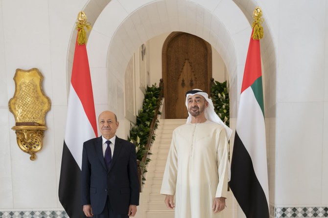 Sheikh Mohamed bin Zayed Al Nahyan, Crown Prince of Abu Dhabi, discussed with Yemen's Presidential Leadership Council Chairman, Dr. Rashad Al-Alimi, the various aspects of bilateral relations. (WAM)