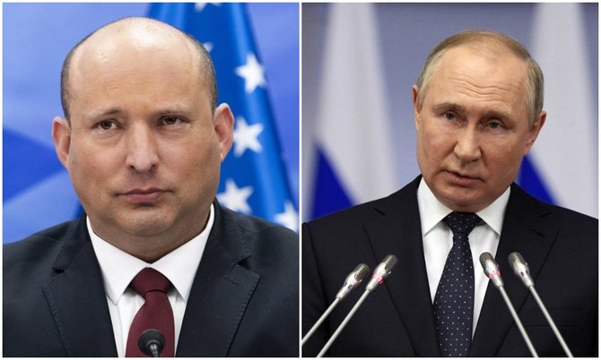 Israeli Prime Minister Naftali Bennett and Russian President Vladimir Putin. (File/AFP)