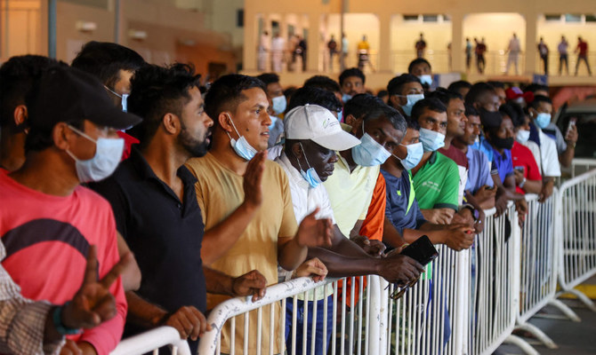 People attend an event marking 200 days to go until the 2022 FIFA World Cup, in the Qatari capital Doha on May 6, 2022. (AFP)