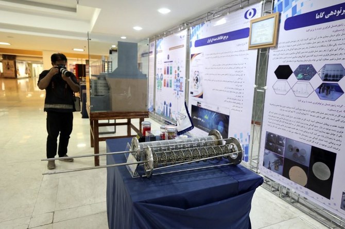 Above, Iranian nuclear and pharmaceutical products exhibited in Tehran on April 10, 2022. (AFP)
