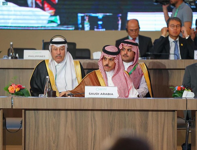 Saudi Foreign Minister Prince Faisal bin Farhan addresses the Global Coalition Against Daesh meeting in Marrakech. (SPA)