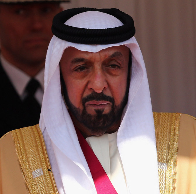 In this file photo taken on April 30, 2013 Emirati President Sheikh Khalifa bin Zayed al-Nahayan attends a ceremonial welcome for his state visit in the grounds of Windsor Castle, Berkshire, west of London. Sheikh Khalifa bin Zayed died on May 13, 2022, official media said. (AFP)