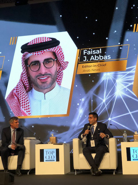 “There is no end to fake news but we must continue to battle it,”  Arab News editor-in-chief Faisal J. Abbas said during a panel discussion at the Top CEO Forum in Dubai on May 17. (AN photo)
