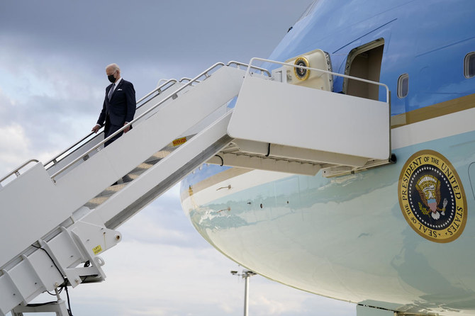 USPresident Joe Biden disembarks from Air Force One on the arrival at Yokota Air Base on May 22, 2022. (AP)