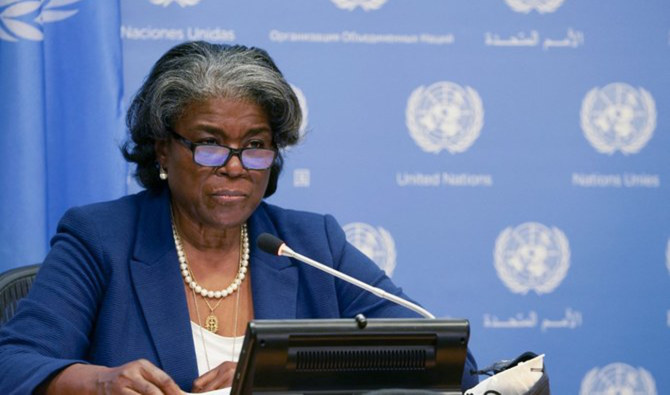 Linda Thomas-Greenfield, the permanent US representative to the UN said after 11 years of the “Assad regime’s brutal war,” 14 million people rely on humanitarian aid to survive and 6.6 million are displaced within their own country. (AFP/File)