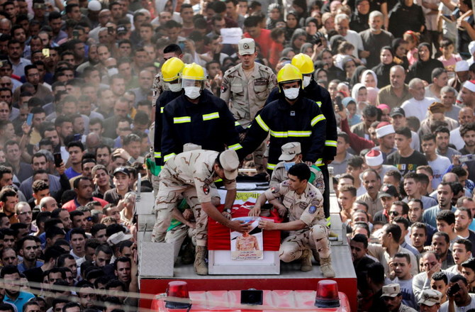 The funeral procession of Soleman Ali Soleman, who was killed in an armed attack, claimed by Daesh, in Egypt’s Sinai peninsula, Jazirat Al-Ahrar, Al Qalyubia Governorate, Egypt, May 9, 2022. (Reuters)