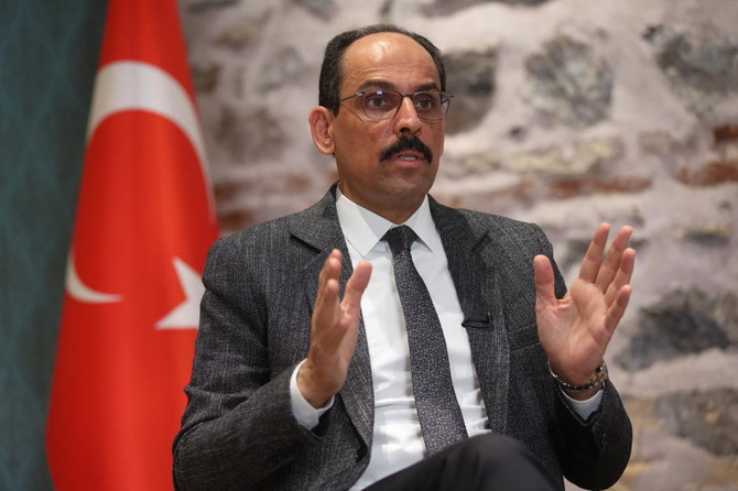 Ibrahim Kalin, Turkish President Tayyip Erdogan’s spokesman and chief foreign policy adviser, speaks during an interview with Reuters in Istanbul on Saturday. (Reuters)