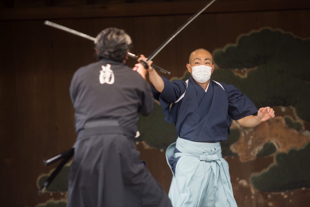 The First Sword School for Actors held a performance at Yasukuni Shrine on Sunday. (ANJP/ Pierre Boutier)