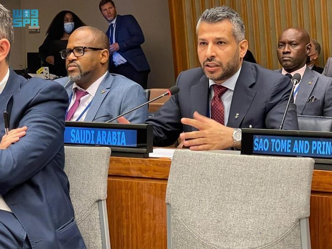 Sattam Alharbi, Deputy Minister for Control and Development of Work Environment at human resources and social development, speaking during the UN International Migration Review Forum, which was concluded in New York on Thursday. (SPA)