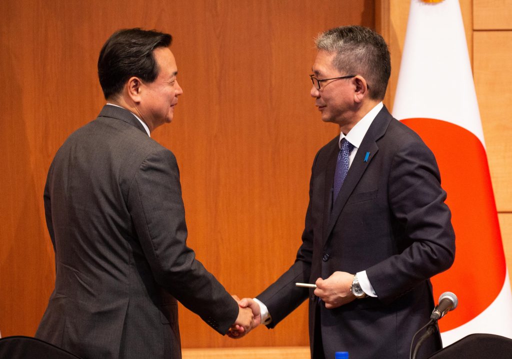 The day's meeting was attended by Japanese Vice Foreign Minister Takeo Mori, U.S. Deputy Secretary of State Wendy Sherman and South Korean First Vice Foreign Minister Choi Jong-kun. (AFP)