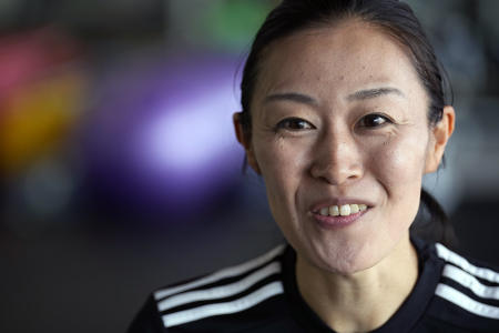 Yoshimi Yamashita of Japan speaks during an interview with The Associated Press Monday, June 27, 2022, at JFA YUME Field in Chiba, near Tokyo. (AP)