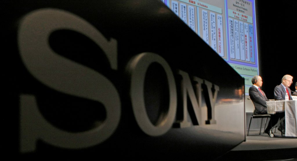 Sony Corp logo at a news conference at Sony's headquarters in Tokyo on February 27, 2009. REUTERS/Yuriko Nakao