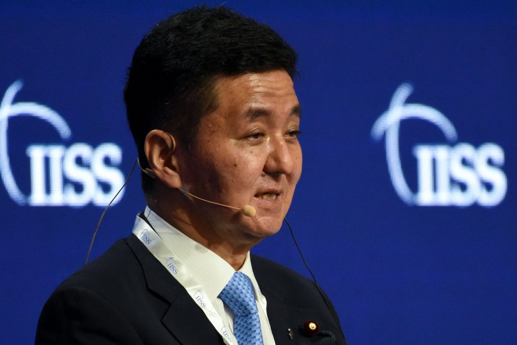 Japan's Defence Minister Nobuo Kishi speaks at the Shangri-La Dialogue summit in Singapore, June. 11, 2022. (AFP)
