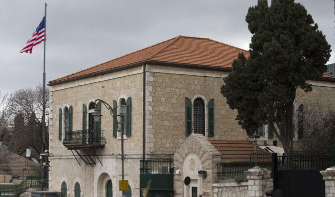 A US flag flies outside the then US consulate building in Jerusalem in this March 4, 2019 file photo. (AP)