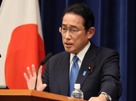 Japanese Prime Minister Fumio Kishida delivers a speech at his official residence as a 150-day ordinary Diet session was closed, in Tokyo, Japan, June 15, 2022. (Reuters)