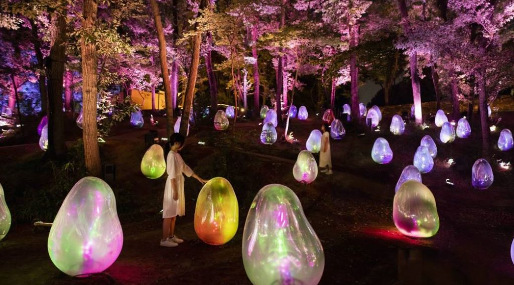 This exhibition can be viewed from 7-30pm up until 10pm, and invites visitors to see how natural elements influence the space. (teamLab)