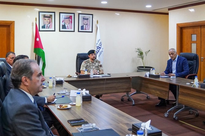 Crown Prince Hussein (C) attending a meeting of the National Council for Security and Crisis Management on June 28, 2022, regarding the chlorine gas leak in Aqaba. (File/AFP)