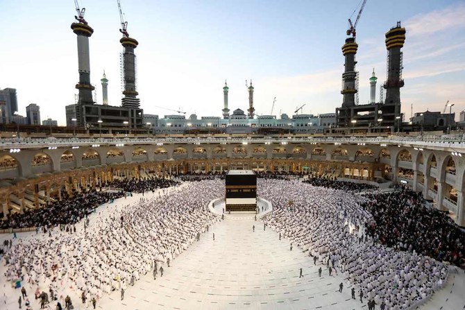 Muslim pilgrims pray around the Kaaba at the Grand Mosque on Tuesday during the annual Hajj pilgrimage. (AFP)