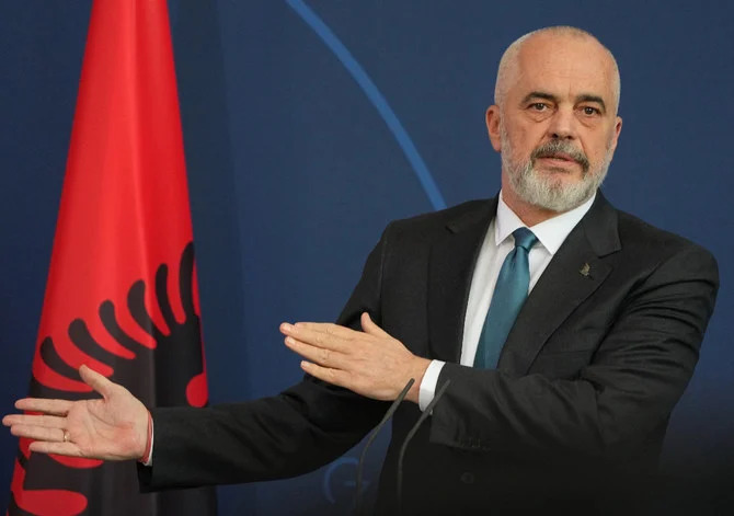 Albanian Prime Minister Edi Rama reviewed bilateral ties with Mohammed bin Salman during the crown prince's Greece visit. (AFP)