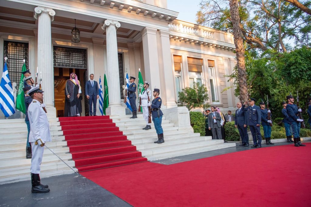 Saudi Arabia’s Crown Prince Mohammed bin Salman arrives in Athens on an official visit. (SPA)