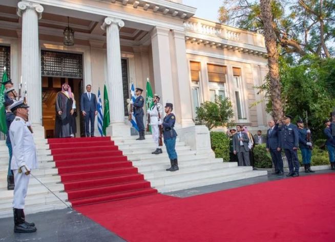 Saudi Arabia’s Crown Prince Mohammed bin Salman arrives in Athens on an official visit. (SPA)