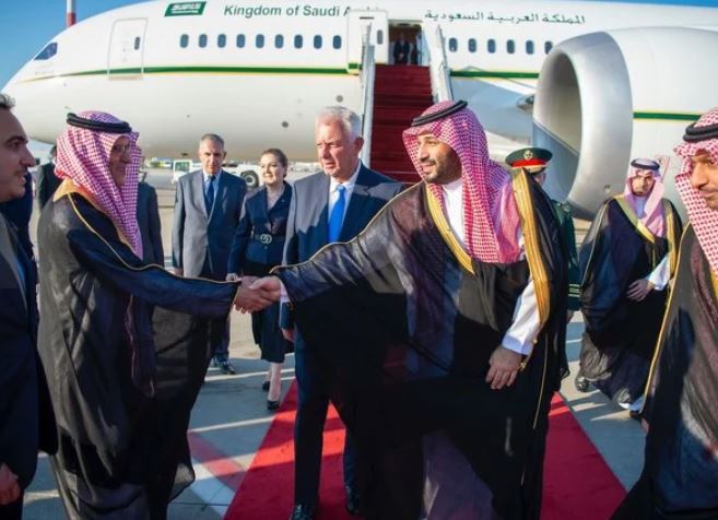 Saudi Arabia’s Crown Prince Mohammed bin Salman arrives in Athens on an official visit. (SPA)