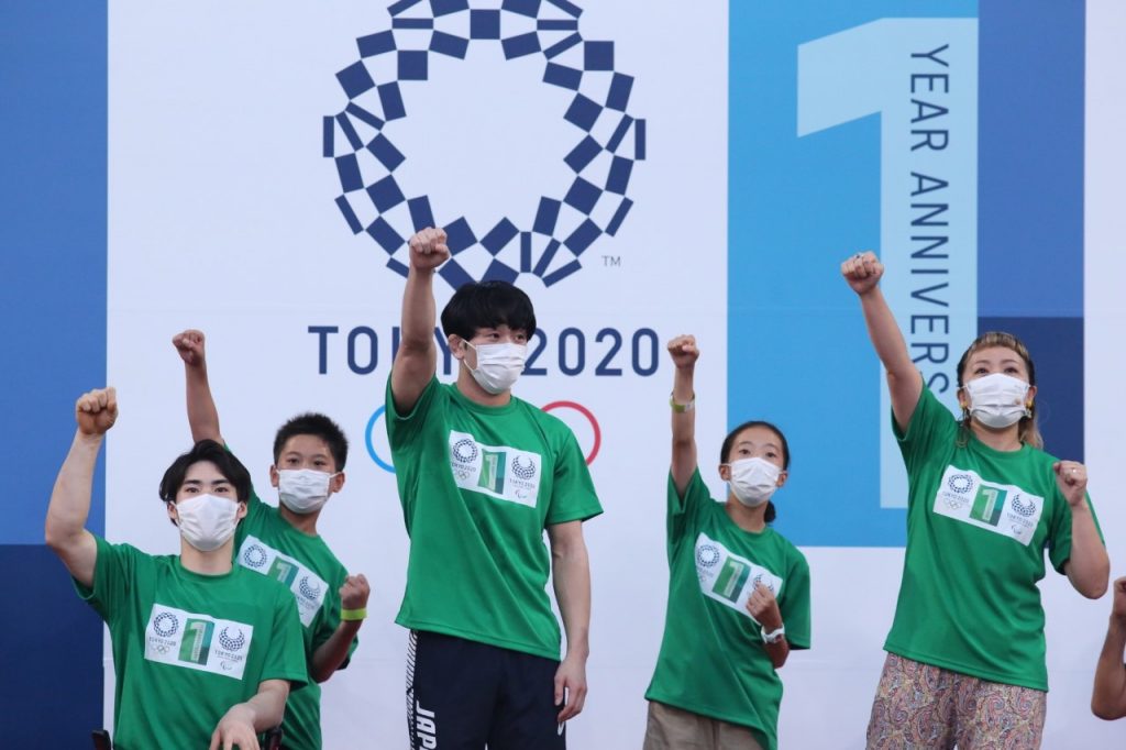 A ceremony to mark the one-year anniversary of the Tokyo Olympics was held at Tokyo’s Olympic Stadium on Saturday. (ANJ / Pierre Boutier)