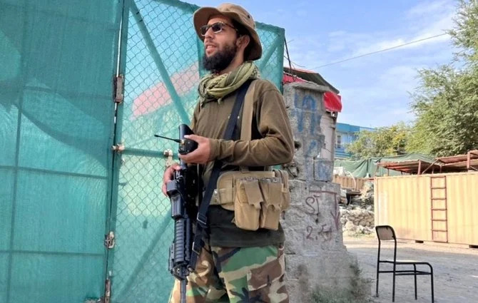 A Taliban fighter near the site where Al Qaeda leader Ayman Al-Zawahiri was killed, Kabul, Afghanistan, Aug. 2, 2022. (Reuters)