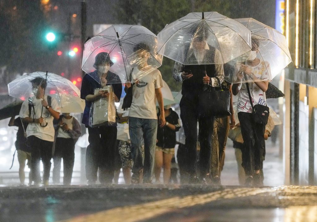 Typhoon Meari, bringing heavy rain and strong wind is moving through Tokyo Metropolitan area and northern Japan after the landfall. The typhoon caused suspension of railway and more than 200 flights are cancelled due to the weather condition according to airway companies. (File photo/EPA)