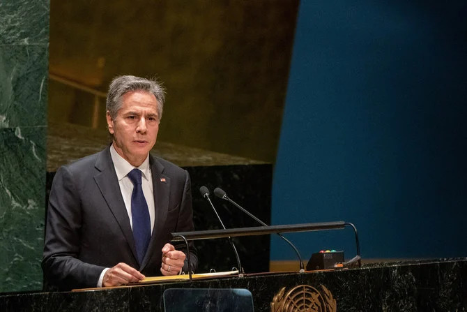 US Secretary of State Antony Blinken addresses the UNGA during the Nuclear Non-Proliferation Treaty review conference on August 1, 2022. (Reuters)