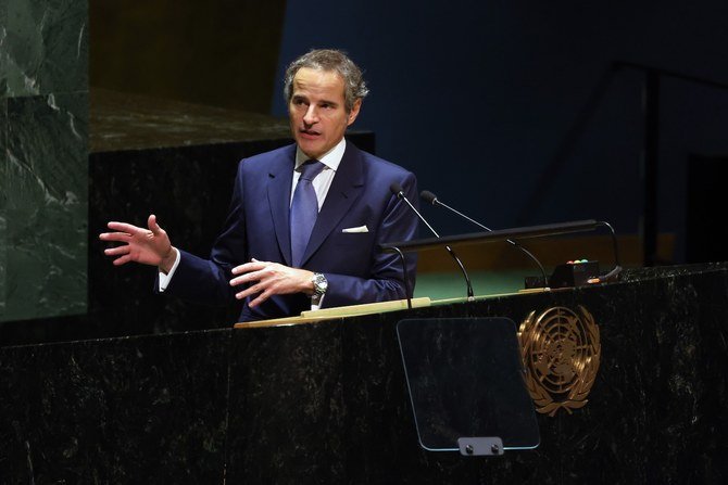 Rafael Grossi, Director General of the IAEA, speaks at the start of the tenth annual review of the Nuclear Non-Proliferation Treaty at the UN headquarters. (File/AFP)