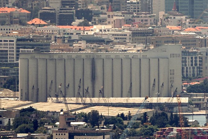 This file photo shows a view of the Lebanese capital Beirut with its grain silos on May 24, 2020, months before the catastrophic August 4 , 2020 explosion. (AFP)