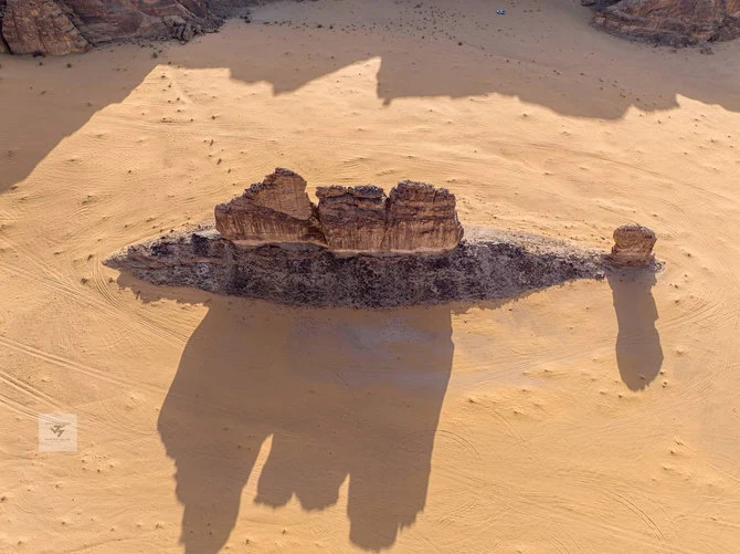 Saudi photographer Khaled Al-Enazi said that he found Fish Rock in AlUla desert while using a drone to explore the area for possible photographic locations. (Khaled Al-Enazi)