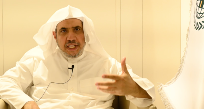 Muhammad bin Abdul Karim Al-Issa, secretary-general of the Muslim World League, speaking to Arab News in Italy. (AN Photo)