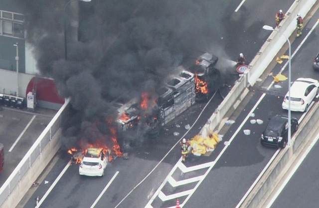 The bus was believed to be heading for Nagoya Airport after departing from the Sakae district in central Nagoya, according to officials of the operator of the bus. (Twitter)