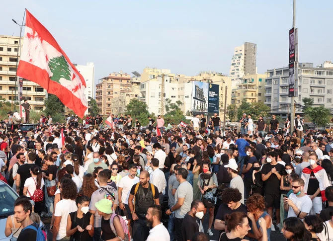 Lebanese activists gathered on Aug. 4, 2022, to mark the 2nd anniversary of the deadly Beirut port blast. (REUTERS)
