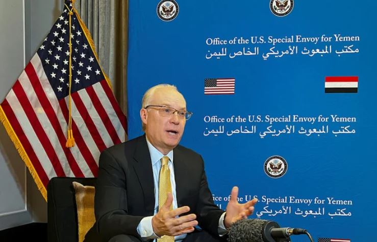 The US envoy to Yemen Tim Lenderking held a press briefing following the extension of the truce in Yemen. (File/Reuters)