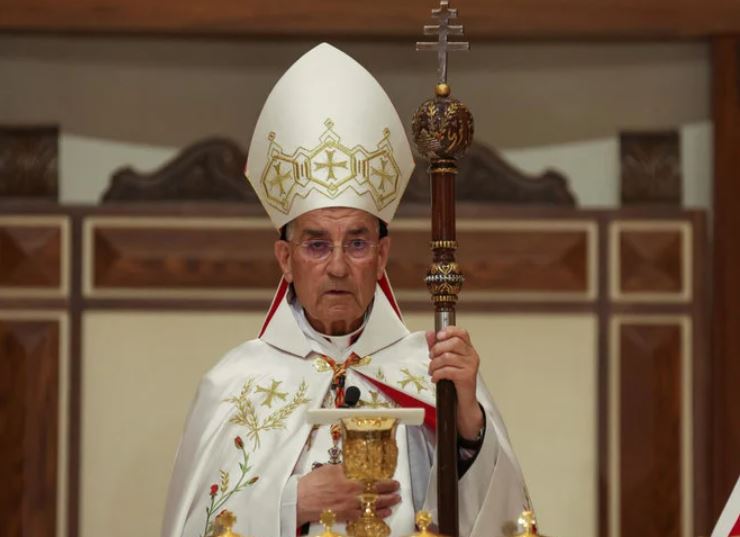 Maronite Patriarch Bechara Boutros Al-Rai holds a mass in the memory of the victims of August 2020 Beirut port blast on Aug. 4, 2022. (Reuters)