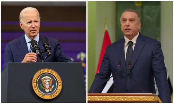 US President Joe Biden held a call on Wednesday with Iraq’s caretaker prime minister Mustafa Al-Kadhimi on Wednesday. (File/Reuters/AFP)