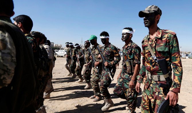 Houthi fighters take part in a gathering in the capital Sanaa. (AFP)