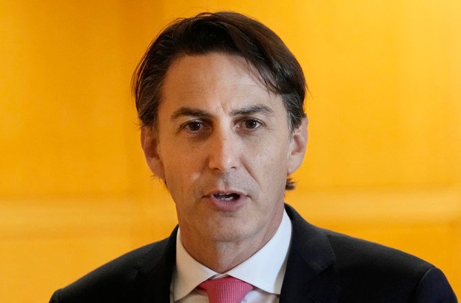 US Envoy for Energy Affairs Amos Hochstein, speaks to journalists at Beirut Rafik Hariri international airport after his meeting with the Lebanese officials, in Beirut, Lebanon, Friday, Sept. 9, 2022. (AP)