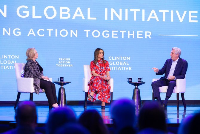 Queen Rania took part in a panel discussion at the Clinton Global Initiative in New York. (Petra)