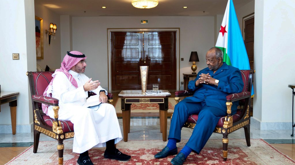 The president of Djibouti Ismail Omar Guelleh with Editor-in-Chief of Arab News Faisal J. Abbas. (AN Photo)