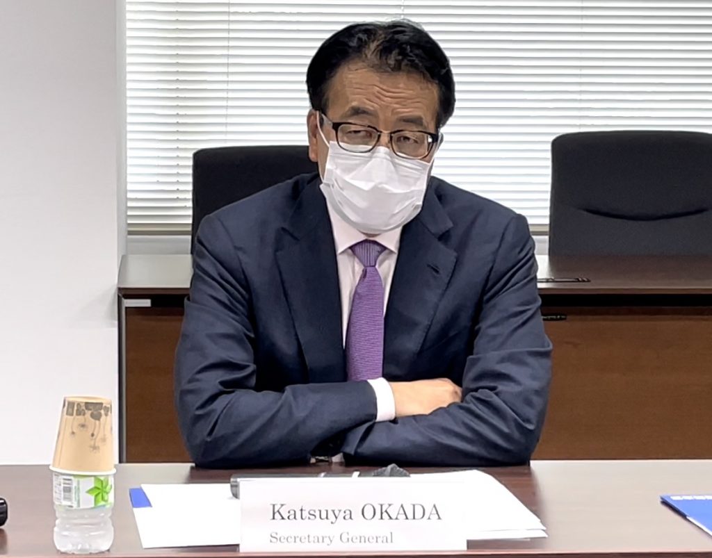 OKADA Katsuya, secretary general of the Constitutional Democratic Party (CPJ) of Japan speaks at a press conference at the party headquarter in Tokyo. (ANJ photo) 